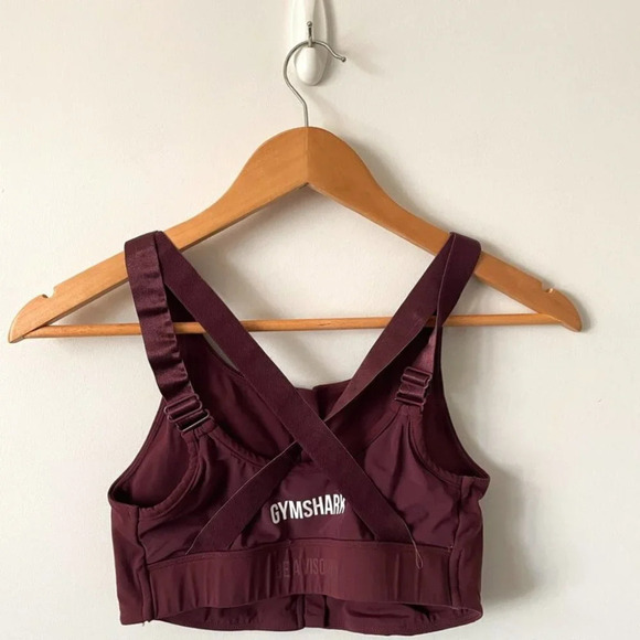 Gymshark Front Zip Closure Sports Bra Burgundy - Picture 2 of 3